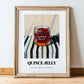 Quince Jelly – on Striped Tablecloth, Jam Illustration, in wooden frame leaning on the floor