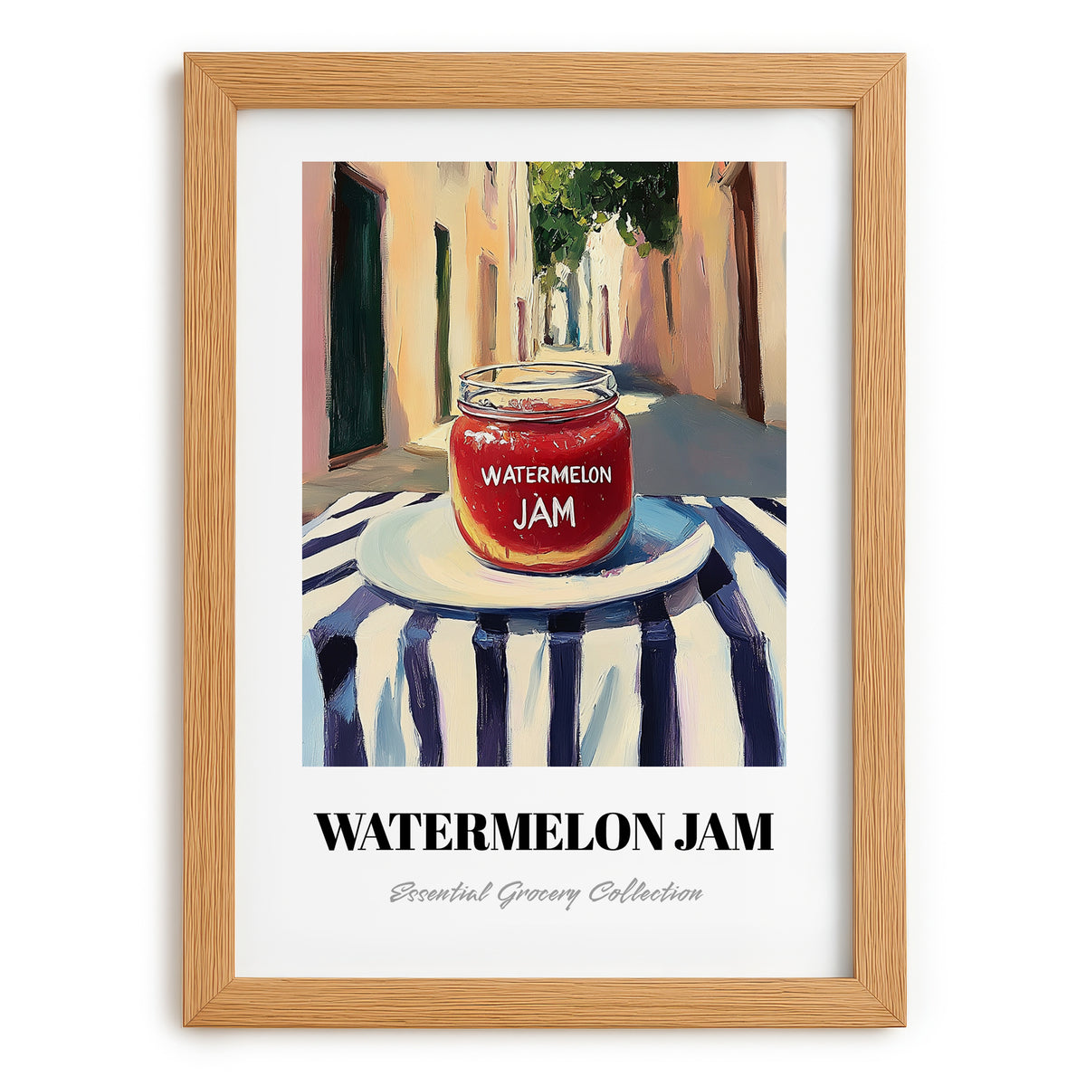 Watermelon Jam – Italian Café on the Corner, Jam Painting, set in oak frame