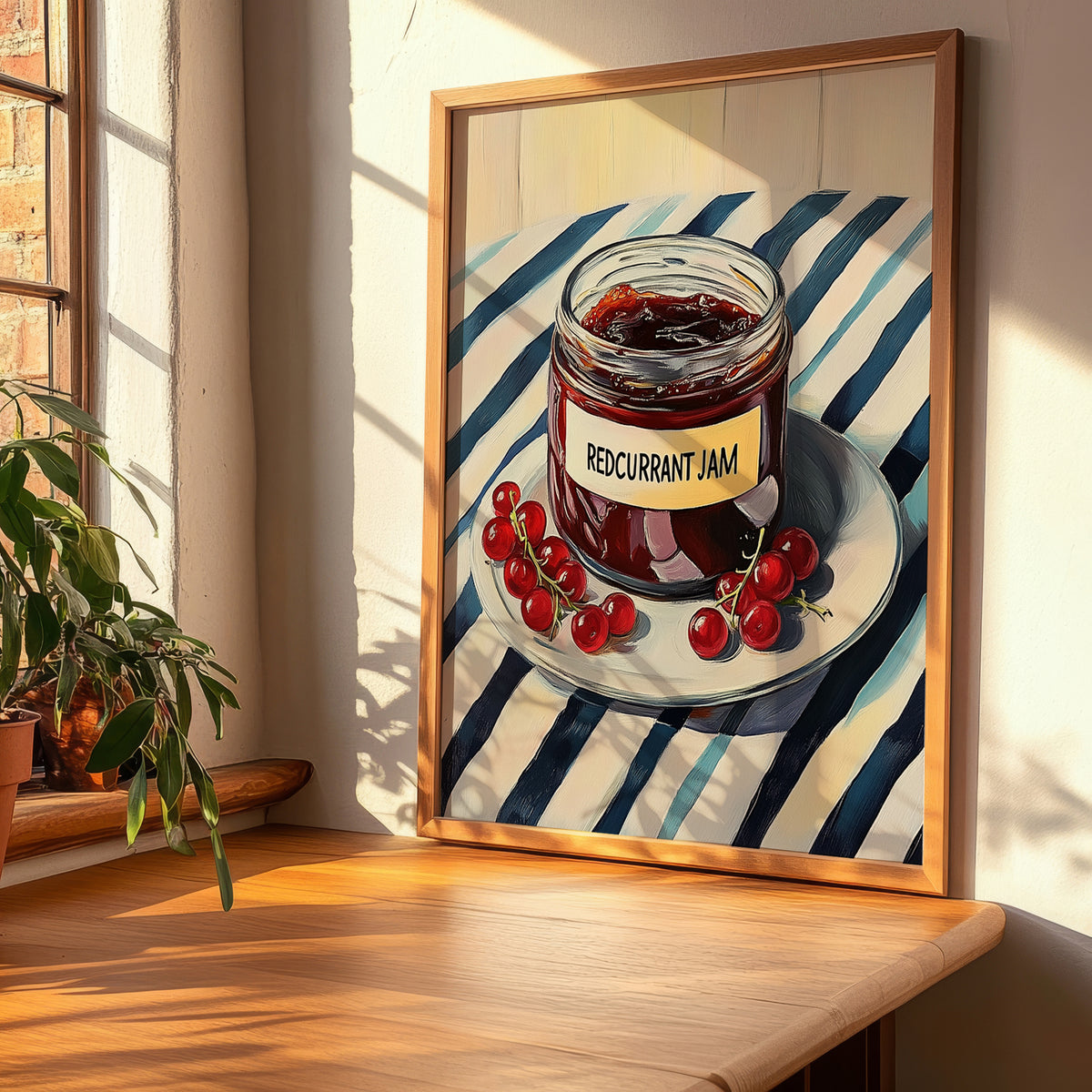 Redcurrant Jam – on Striped Tablecloth, Jam Wall Art, clean layout with no caption