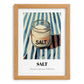 Salt – on Striped Tablecloth, Spices Art, set in oak frame