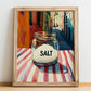 Salt – Italian Outdoor Café Scene, Spices Still Life, no-text version framed in wood