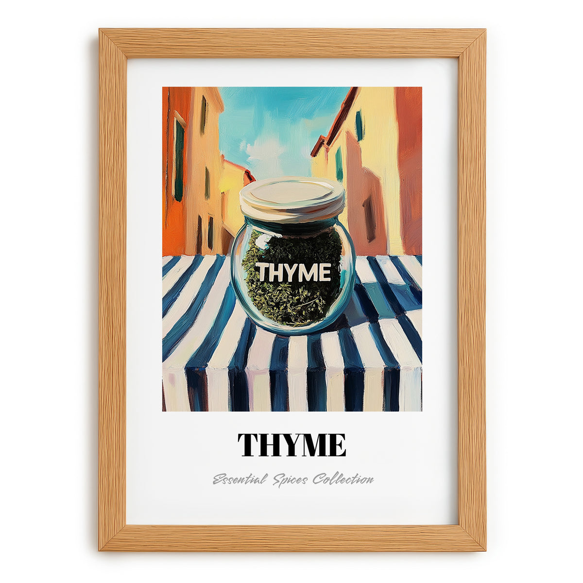 Thyme – Italian Urban Café Scene, Spices Poster, set in oak frame