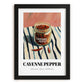 Cayenne Pepper – on Striped Tablecloth, Spices Still Life, in sleek black frame