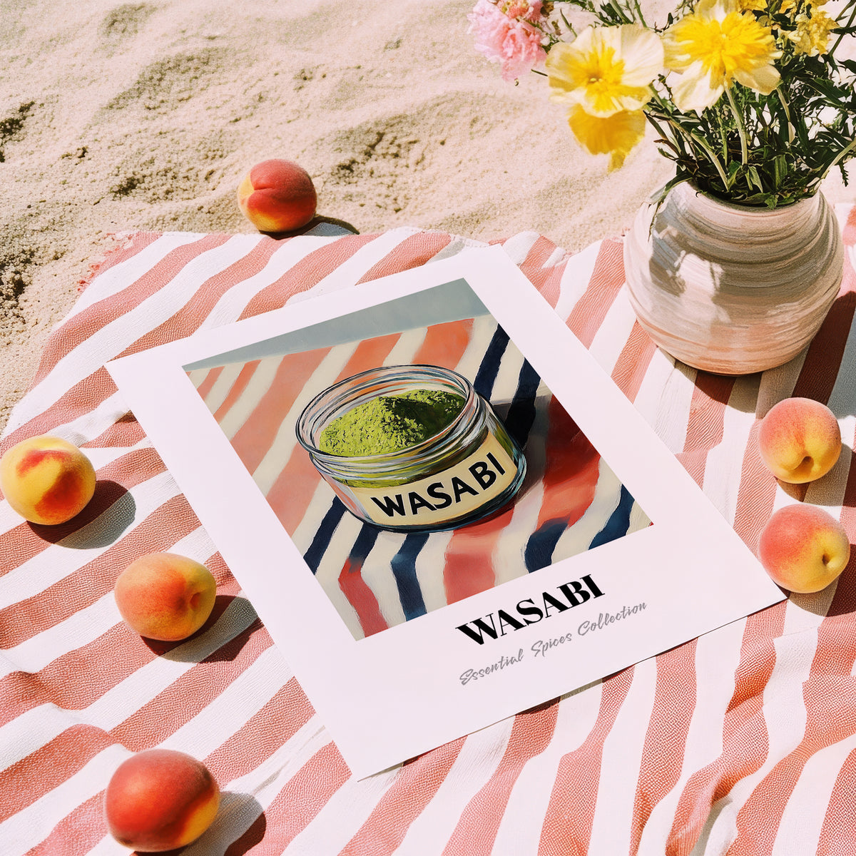 Wasabi – on Striped Tablecloth, Spices Illustration, unframed on coastal sand
