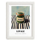Lovage – on Striped Tablecloth, Spices Painting, placed in minimal white frame