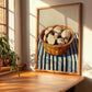 Champignon (Button Mushroom) – on Striped Tablecloth, Mushrooms Painting, clean layout with no caption