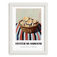 Oyster Mushroom – on Striped Tablecloth, Mushrooms Art, placed in minimal white frame