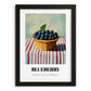 Blueberry – on Striped Tablecloth, Berries Poster, in sleek black frame