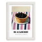 Blackberry – on Striped Tablecloth, Berries Poster, placed in minimal white frame