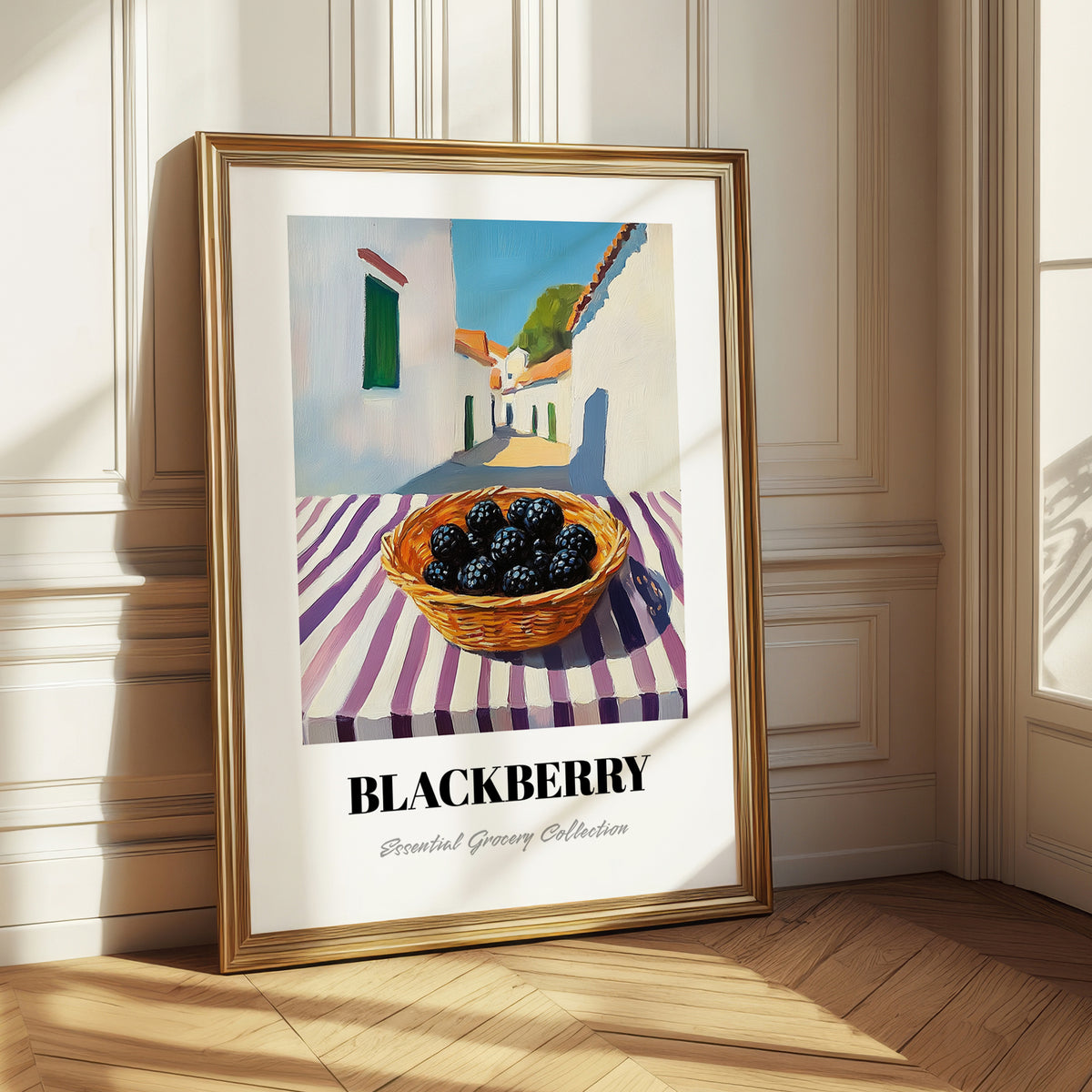 Blackberry – White village Street Café Scene, Berries Print