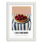 Cranberry – on Striped Tablecloth, Berries Poster, placed in minimal white frame