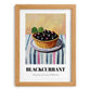 Blackcurrant – on Striped Tablecloth, Berries Painting, set in oak frame