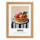 Apple – on Striped Tablecloth, Fruit Painting, set in oak frame