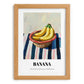 Banana – on Striped Tablecloth, Fruit Wall Decor, set in oak frame