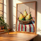 Pear – on Striped Tablecloth, Fruit Wall Decor, clean layout with no caption