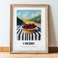 Cherry – Green Valley Landscape, Fruit Poster, in wooden frame leaning on the floor