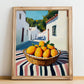 Mango – White village Café on the Corner, Fruit Print, no-text version framed in wood
