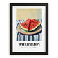 Watermelon – on Striped Tablecloth, Fruit Wall Decor, in sleek black frame