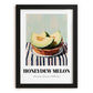 Honeydew Melon – on Striped Tablecloth, Fruit Wall Decor, in sleek black frame