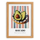 Avocado – on Striped Tablecloth, Vegetable Illustration, set in oak frame