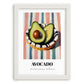 Avocado – on Striped Tablecloth, Vegetable Illustration, placed in minimal white frame