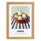 Onion – on Striped Tablecloth, Vegetable Print, set in oak frame