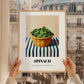 Spinach – on Striped Tablecloth, Vegetable Wall Decor, styled in a charming Paris street view