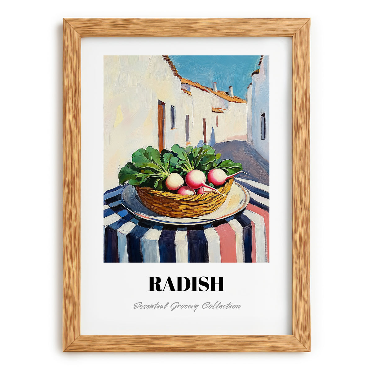Radish – White village Café on the Corner, Vegetable Poster, set in oak frame