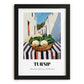 Turnip – White village Street Café Scene, Vegetable Illustration, in sleek black frame