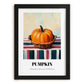 Pumpkin – on Striped Tablecloth, Vegetable Print, in sleek black frame