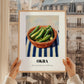 Okra – on Striped Tablecloth, Vegetable Print, styled in a charming Paris street view