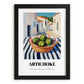 Artichoke – White village Urban Café Scene, Vegetable Print, in sleek black frame