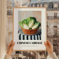Chinese Cabbage – on Striped Tablecloth, Vegetable Print, styled in a charming Paris street view