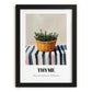 Thyme – on Striped Tablecloth, Fresh Herbs Still Life, in sleek black frame