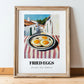 Fried Eggs – White village Urban Café Scene, American Food Poster, in wooden frame leaning on the floor