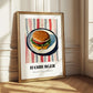 Hamburger – on Striped Tablecloth, American Food Still Life