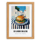 Hamburger – White village Street Café Scene, American Food Wall Decor, set in oak frame