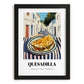 Quesadilla – White village Café on the Corner, Mexican Cheese Wall Art, in sleek black frame
