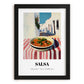 Salsa – White village Urban Café Scene, Mexican Food Illustration, in sleek black frame