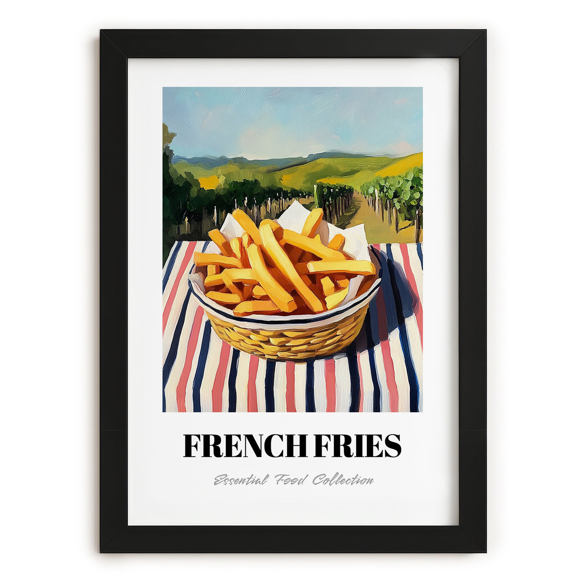 French Fries – Hillside Café View, American Food Still Life, in sleek black frame