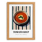 Tomato Soup – on Striped Tablecloth, American Food Art, set in oak frame