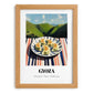 Gyoza – Hilltop Café Scene, Japanese Food Wall Decor, set in oak frame