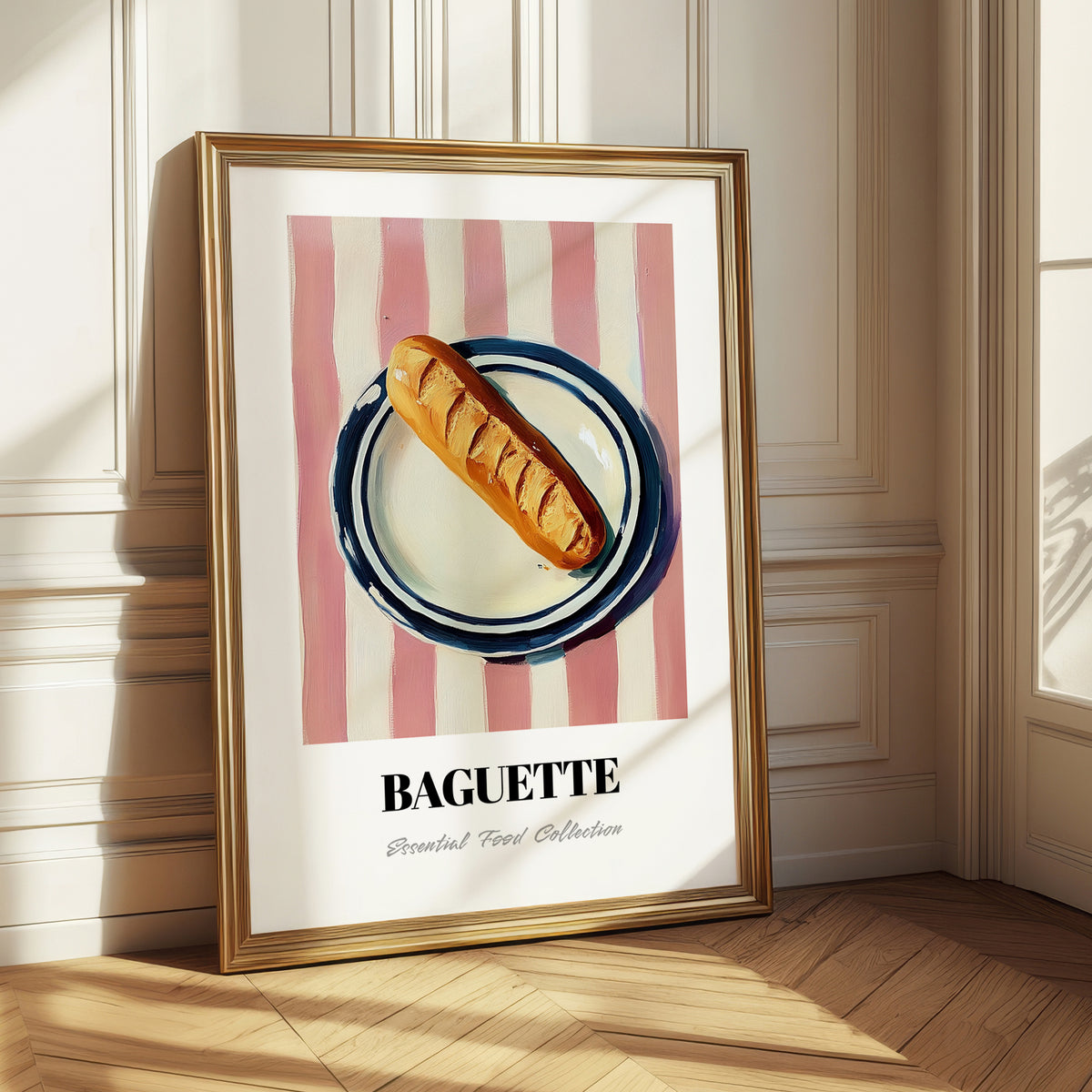Baguette – on Striped Tablecloth, French Food Print