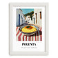 Polenta – White village Street Café Scene, Italian Food Still Life, placed in minimal white frame
