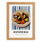 Ratatouille – on Striped Tablecloth, French Food Painting, set in oak frame