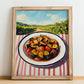 Ratatouille – Hilltop Table Scene, French Food Poster, no-text version framed in wood