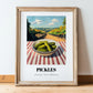 Pickles – Hilltop Table Scene, American Food Illustration, in wooden frame leaning on the floor