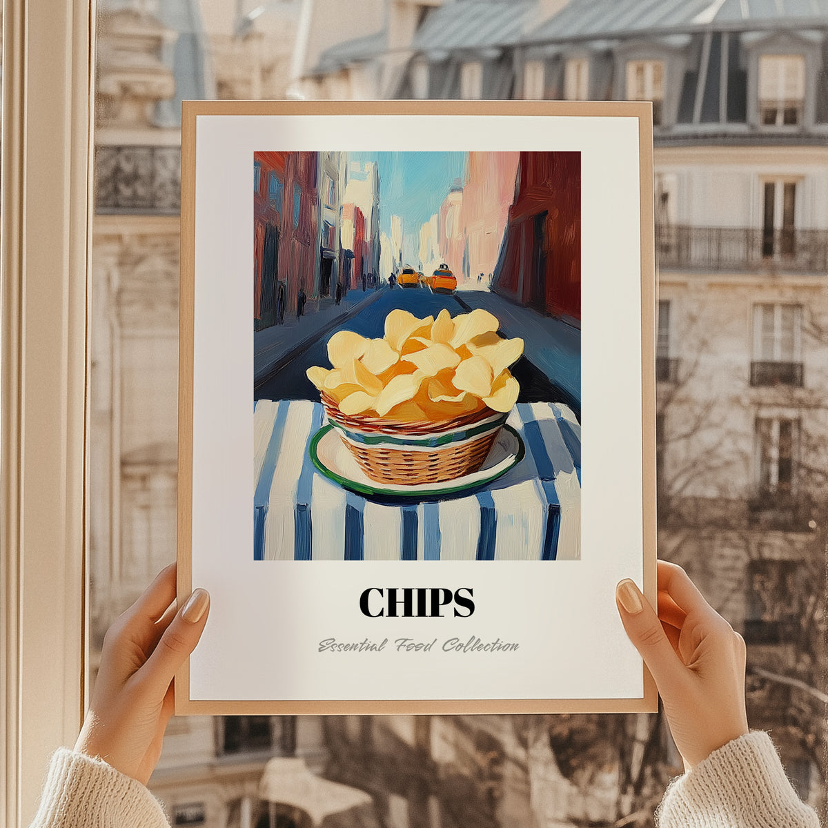 Chips – New York Urban Café Scene, American Food Still Life, styled in a charming Paris street view