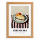 Cheesecake – on Striped Tablecloth, American Dessert Wall Decor, set in oak frame