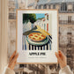 Apple Pie – White village Café on the Corner, American Dessert Poster, styled in a charming Paris street view